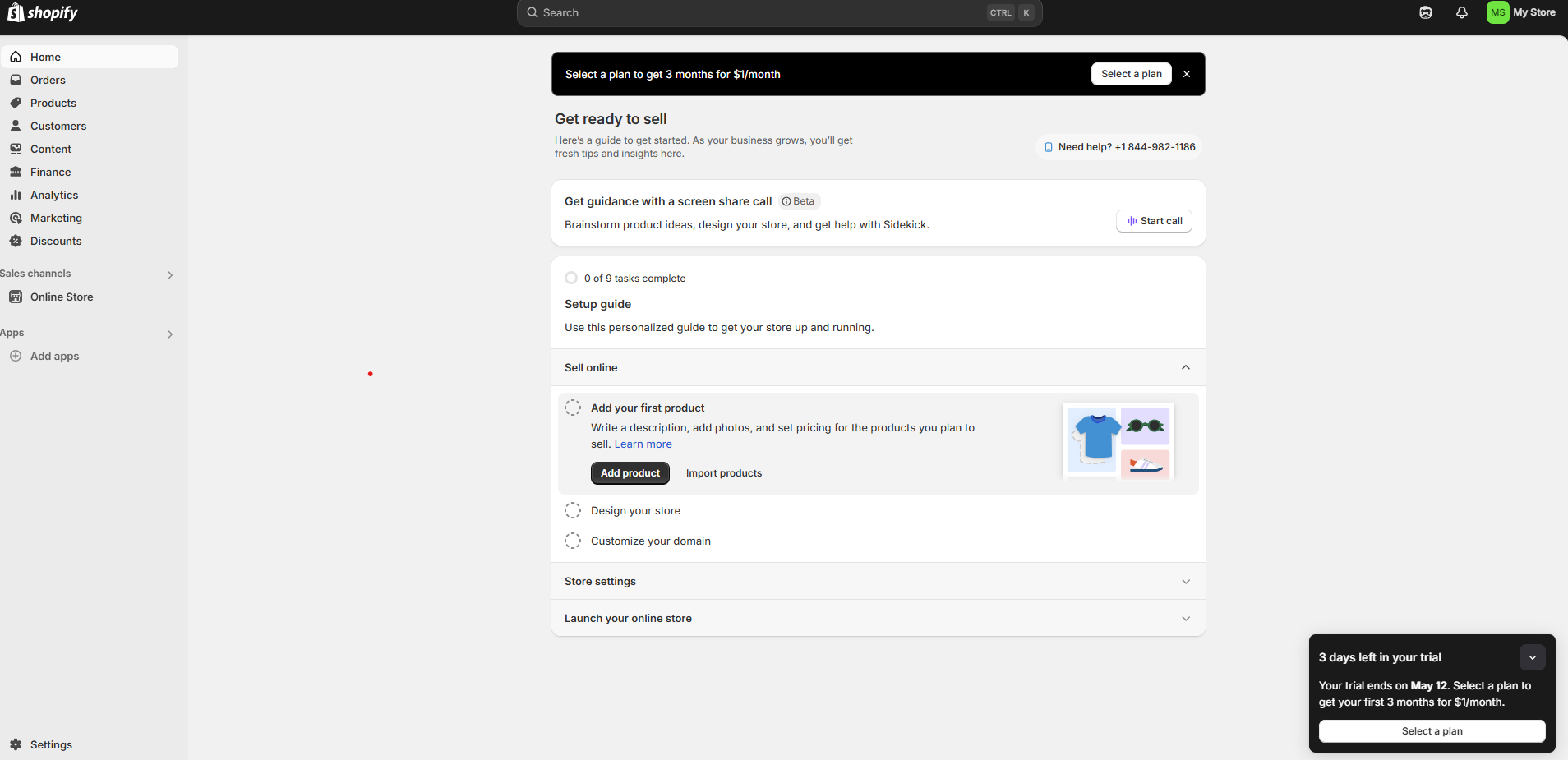 Shopify admin dashboard