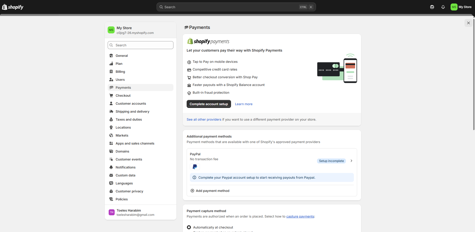 Shopify Payments Setup