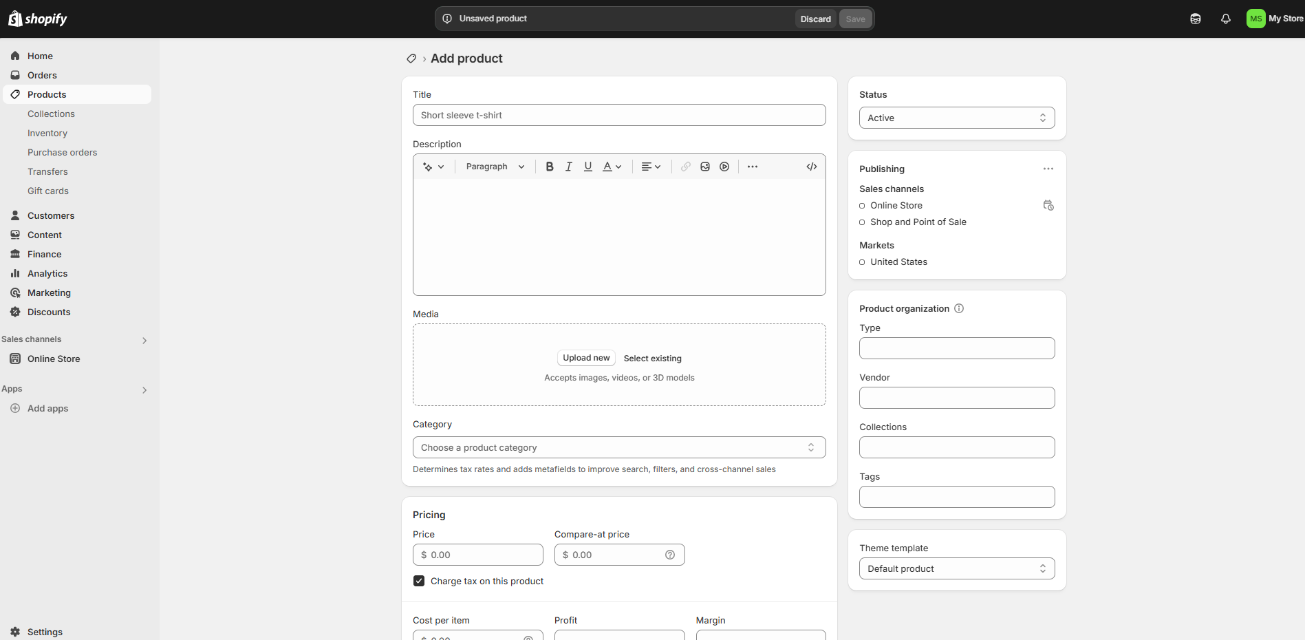 Shopify Add Product Page